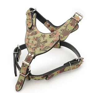 green camouflage Шипы и заклепки Шипованные из искусственной кожи собаки жгут панк не тянет сундук для собак ошейник для маленьких средних и больших собак питбуль мастиф - Цвет: green camouflage