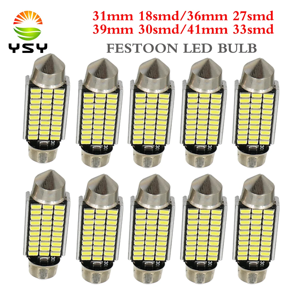 YSY 10 шт. 31 мм 36 39 41 Автомобильные светодиодные лампы C5W Внутренние огни гирлянда