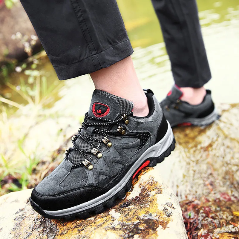 

Men Hiking Shoes Breathable Outdoor Shoes Camping Climbing Rubber Sole Leather Sports Men Waterproof Sneakers