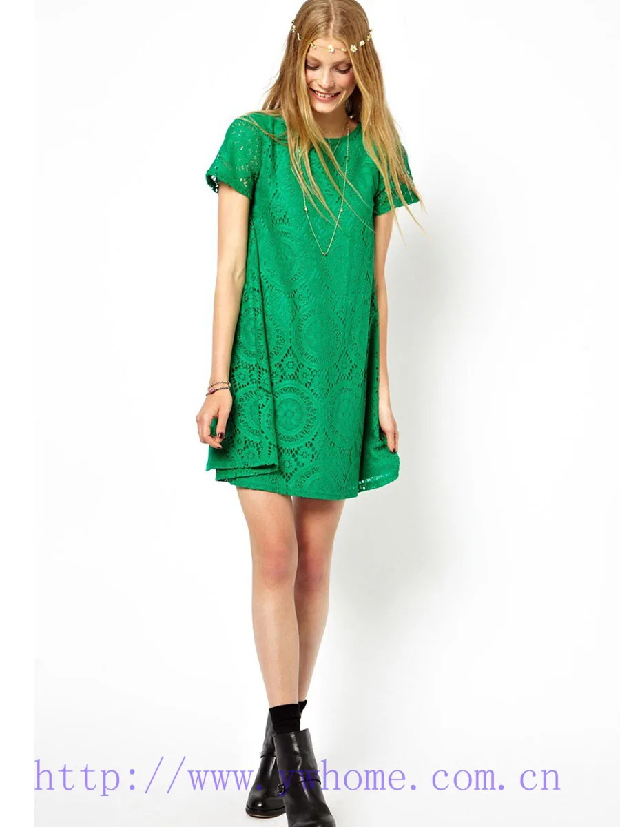 Женское кружевное платье с коротким рукавом черное Красное или зеленое