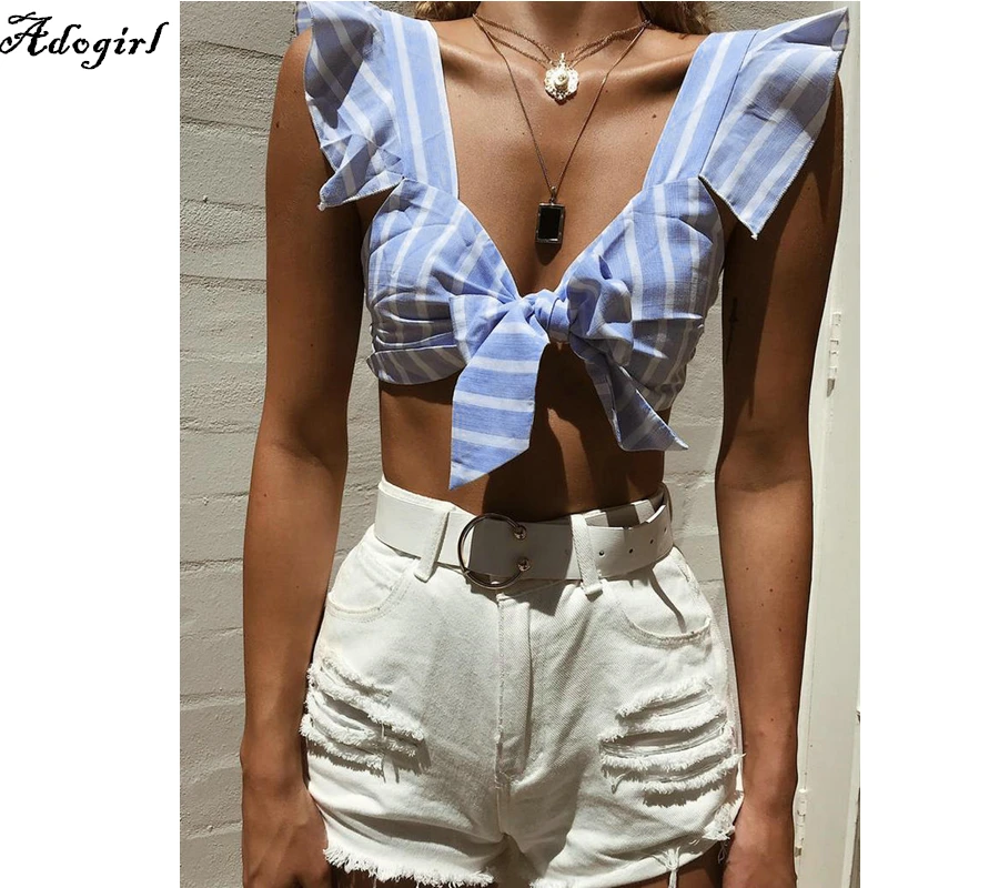 Топ женский эластичный на завязках с бантом и оборками|beach tank|cami topsexy cami |