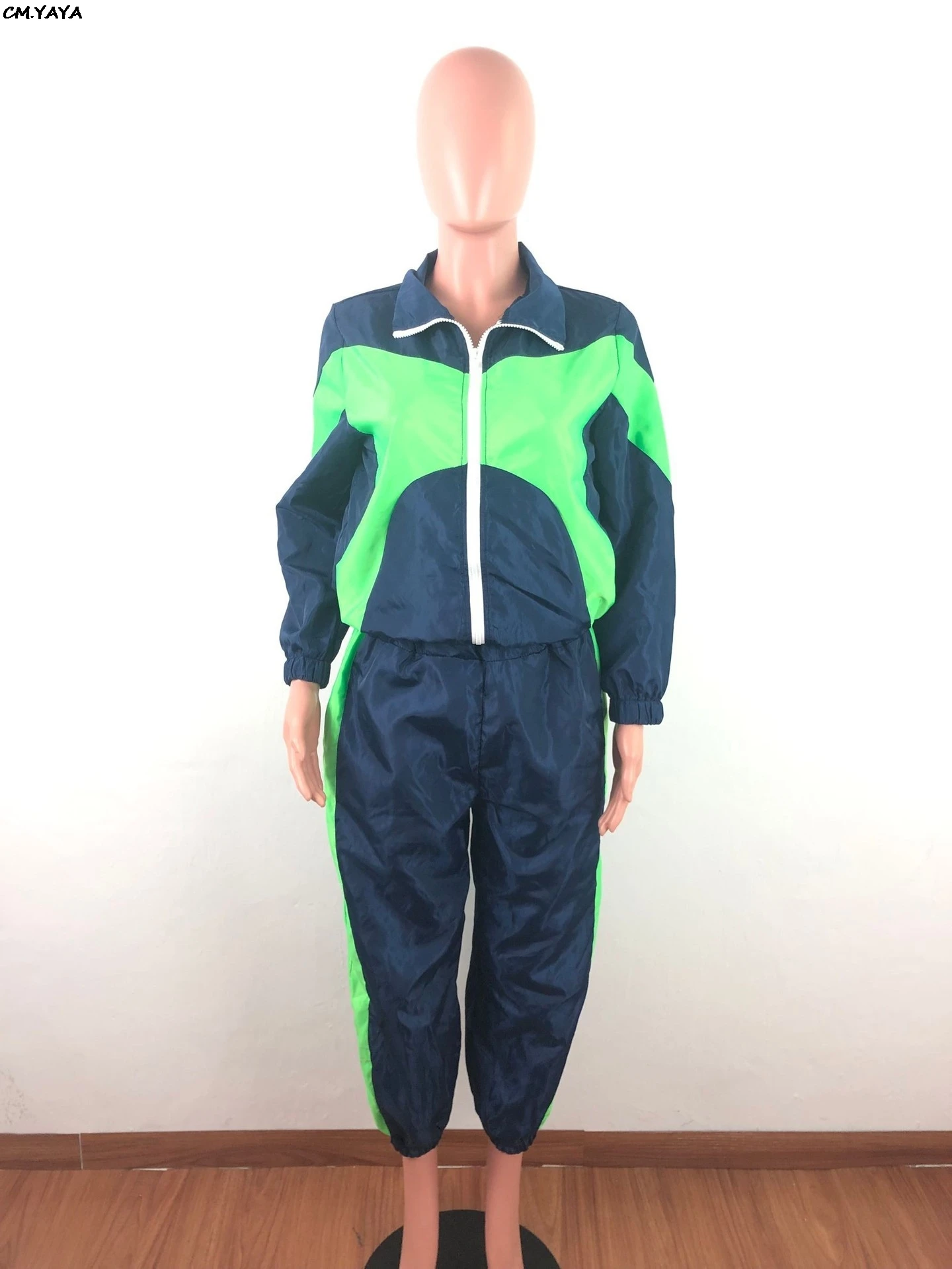 Женский спортивный костюм из двух предметов Тренч на молнии и брюки в стиле