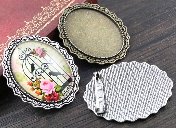 New Fashion 5pcs 30x40mm Inner Size Antique Silver Plated And Bronze Pin Brooch Flowers Style Base Setting Pendant | Украшения и