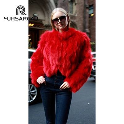 red FURSARCAR зима Элитная шуба Для женщин О-образным вырезом Мода Толстые теплые лисий мех Новая верхняя одежда поступление Короткие Стиль лиса Меховая куртка - Цвет: red
