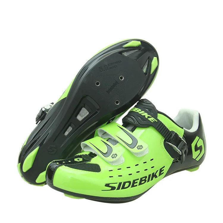 Sidebike professional quality Cycling Bike Shoes non-slip wear outdoor Athletic bicycle shoes comfortable road Bike lock shoes - Color: 001 Road shoes green