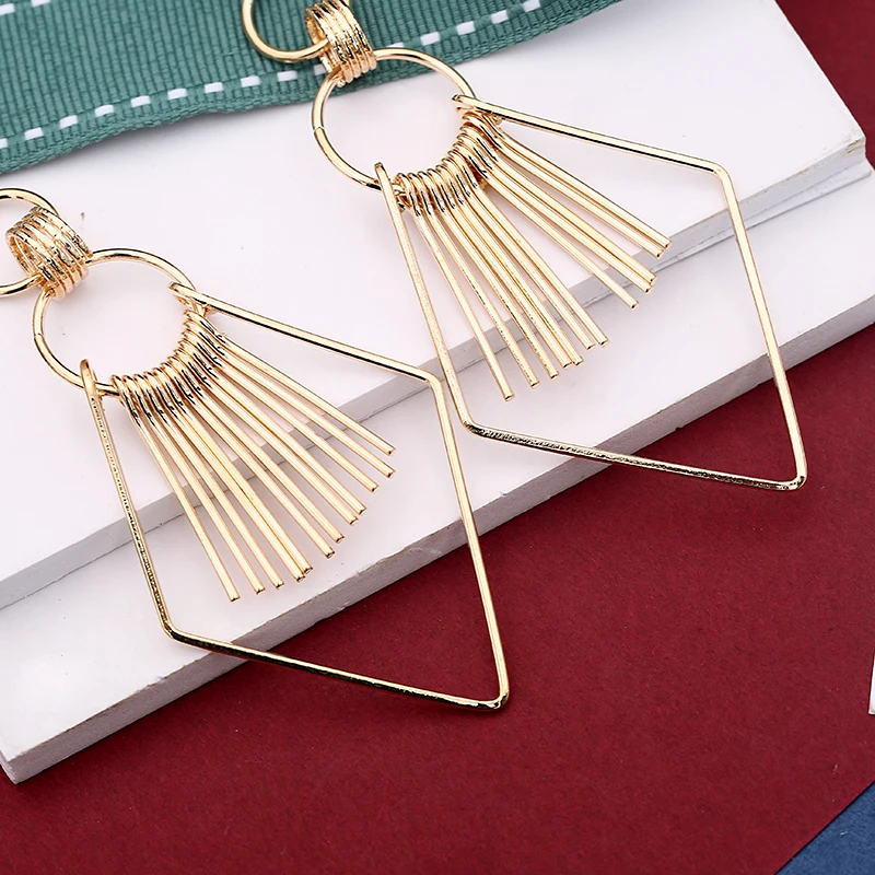 Guvivi Newest Women Earrings Boho Gold Color Geometric Big Long Tassel Hanging Drop Dangle Fashion Jewelry | Украшения и