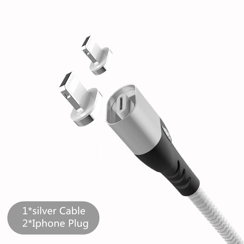 2 ios silver cable KingFriend Магнитный Micro USB кабель для iphone samsung type C быстрое зарядное устройство Магнитный зарядный адаптер usb type C кабель для мобильного телефона - Цвет: 2 ios silver cable