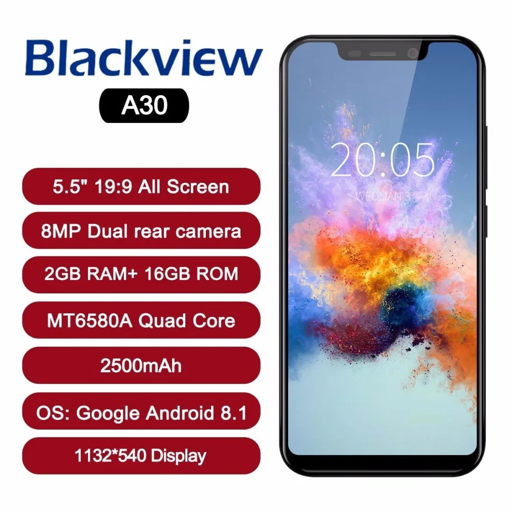 Blackview A30 мобильный телефон 5 &quot19: 9 все Экран 2 ГБ 16 MTK6580A Android 8 1 2500 мАч 8MP двойной