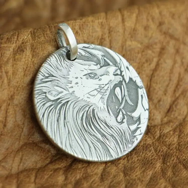 Pendant Only 999 Стерлинговое Серебро король льва Dogtag лазерная гравировка Высокая детализация Мужская Байкерская панк Подвеска 9X304 - Окраска металла: Pendant Only
