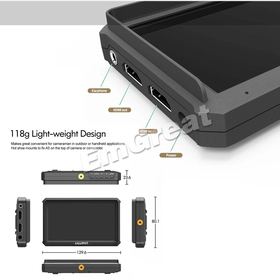 Lilliput A5 5 дюймов только 118g FHD 1920x1080 4K HDMI на камеру полевой монитор с батареей вещания монитор для камеры Zhiyun Gimbal