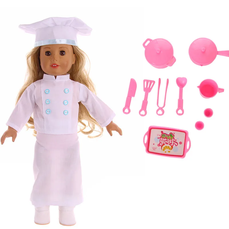 LUCKDOLL форма шеф-повара+ посуда шеф-повара подходит 18 дюймов Американский 43 см BabyDoll одежда аксессуары, игрушки для девочек, поколение, подарок на день рождения