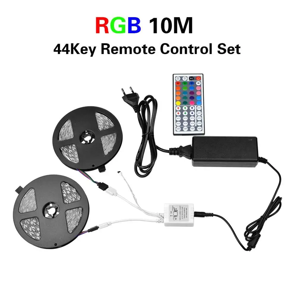 RGB 10M Set SMD 5050 RGB Светодиодная лента Водонепроницаемая DC 12 В 5 м 10 м RGBW RGBWW светодиодный светильник гибкая лента с блоком питания и пультом дистанционного управления - Испускаемый цвет: RGB 10M Set