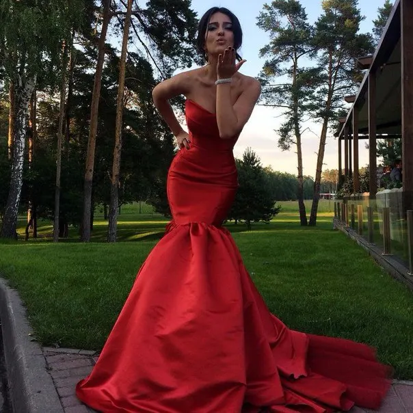 Sexy Красный Русалка Вечерние Платья 2016 Новый Милая Длинные Формальные вечерние