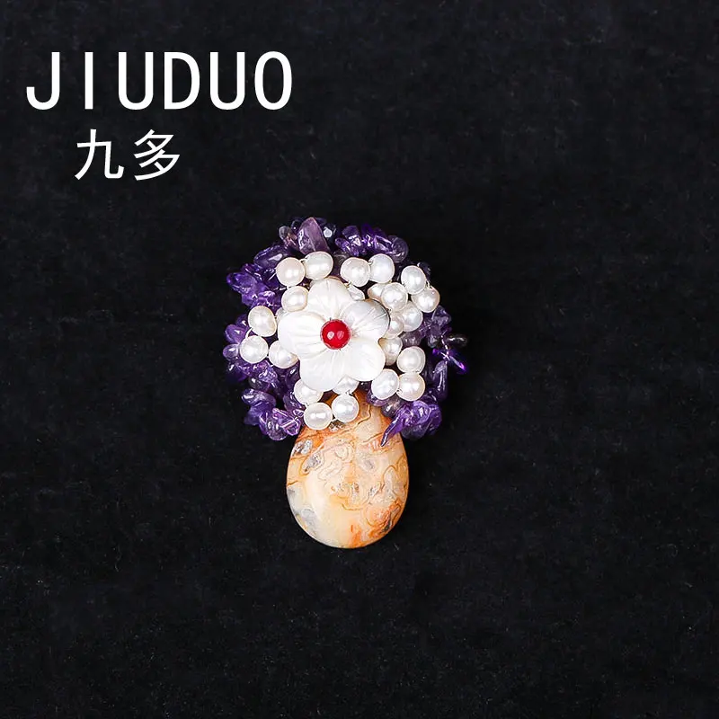 JIUDUO ручная работа 100% натуральный Цветок каменная брошь женская фиолетовая
