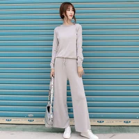womens suit female 2019 autumn new womens long sleeved sweater shirt wide leg pants trousers casual suit two piece