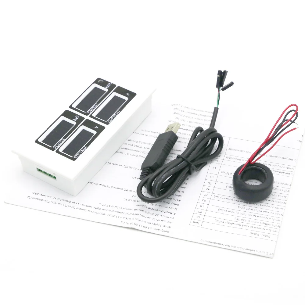 

AC 80-260V Digital 100A watt power meter volt amp Ammeter Voltmeter with CT coil & USB cable connect to computer 110V/220V