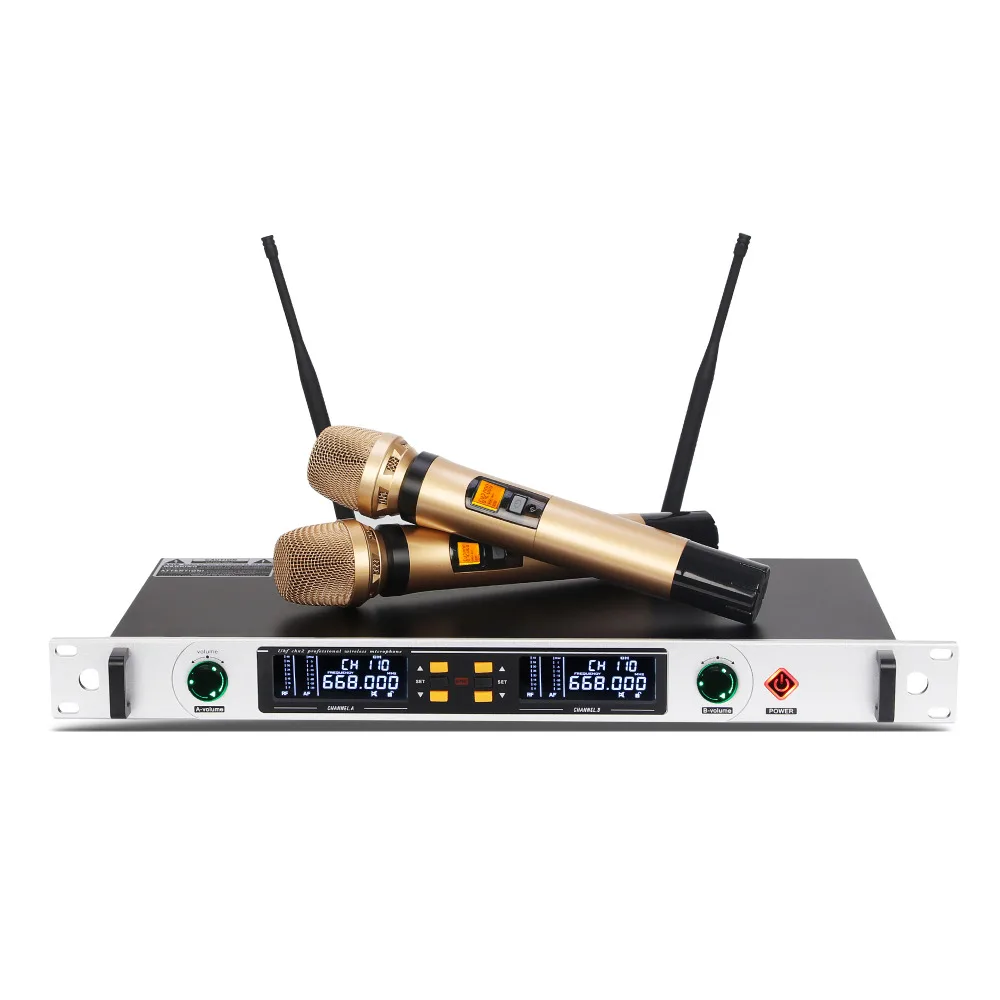 Фабричный Профессиональный двухручный беспроводной микрофон pll uhf с 100 частотами