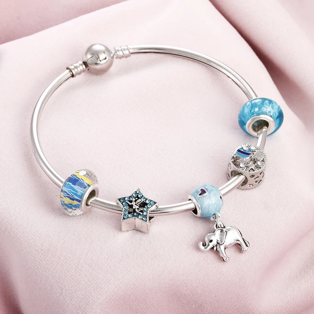 Женский браслет с подвесками модный кристаллами и радужными листьями кокосовое