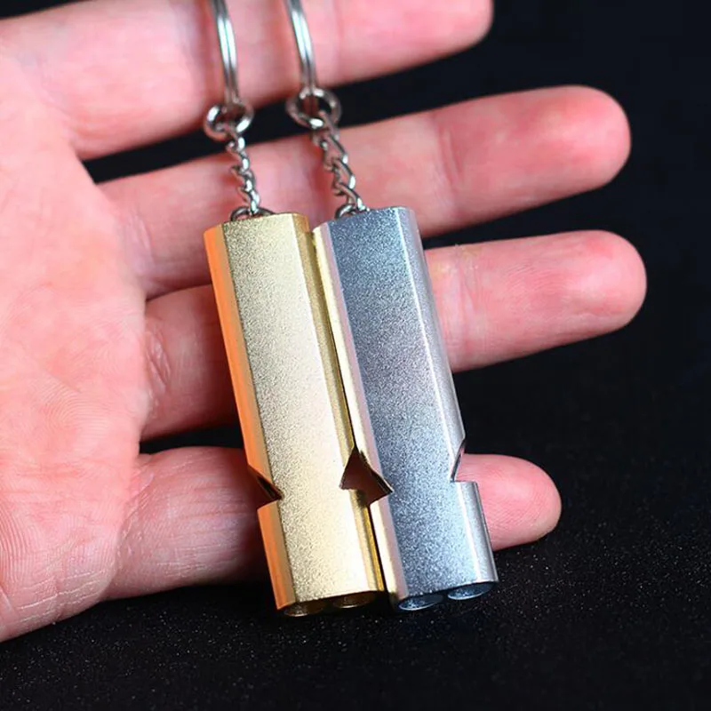 

2pcs Dual-tube Survival Whistle Portable Aluminum Safety Whistle For Outdoor Hiking Camping Survival Emergency Keychain Tool