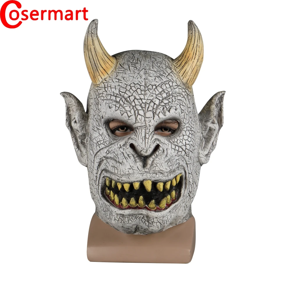 Cosermart страшный демон дьявол ужас Хэллоуин Латексная Маска с рогом косплей