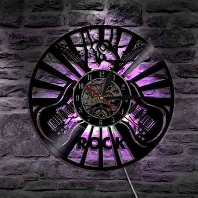 7 Color LED Change Настенные часы Rock Music Play с семью цветами Светящиеся светодиодный виниловые часы-пластинка 3D Декоративные Подвесные музыкальные настенные домашние декоративные часы - Цвет: 7 Color LED Change