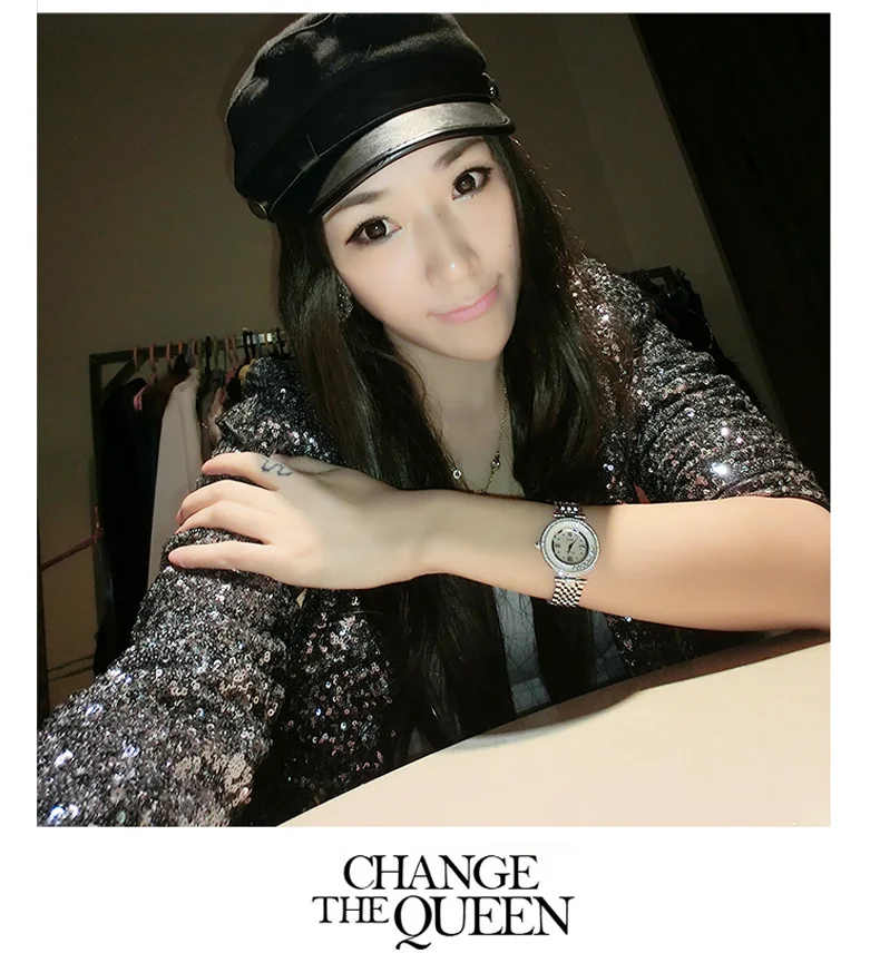 

Elegant Designer Women Brand Full Steel Watch Happy Crystals Dress Wristwatch Shell 2-Hand Analog Clock Bracelet Montre femme