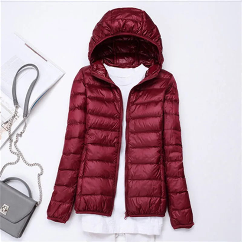 red wine hooded Легкий пуховик женский короткий секционный воротник стойка Модный корейский Тонкий Осень Зима Большой размер женские пальто XA05 - Цвет: red wine hooded