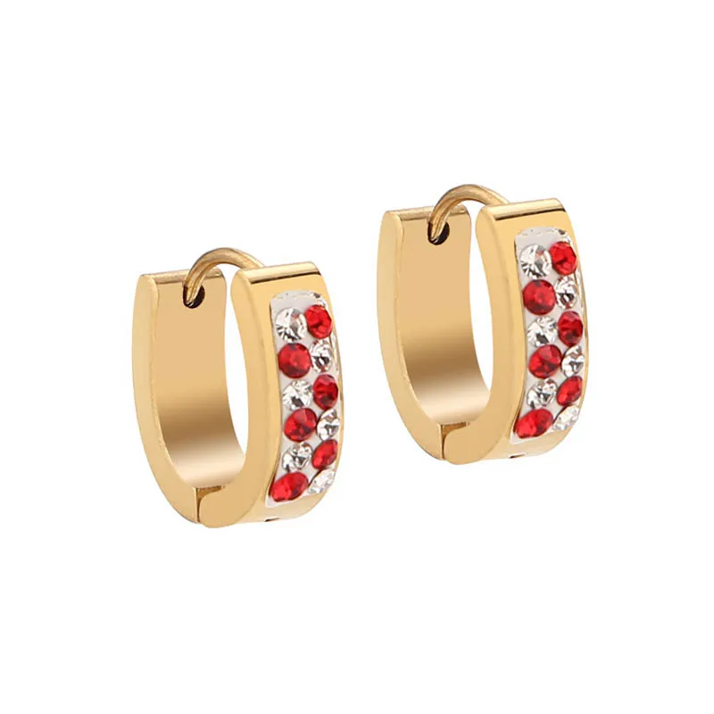 Red Clear Stone Высокое качество, 2 ряда, овальные Кристальные хирургические серьги-кольца, Панк Стразы, золотой тон 316L, серьги из нержавеющей стали для женщин, ювелирные изделия - Окраска металла: Red Clear Stone
