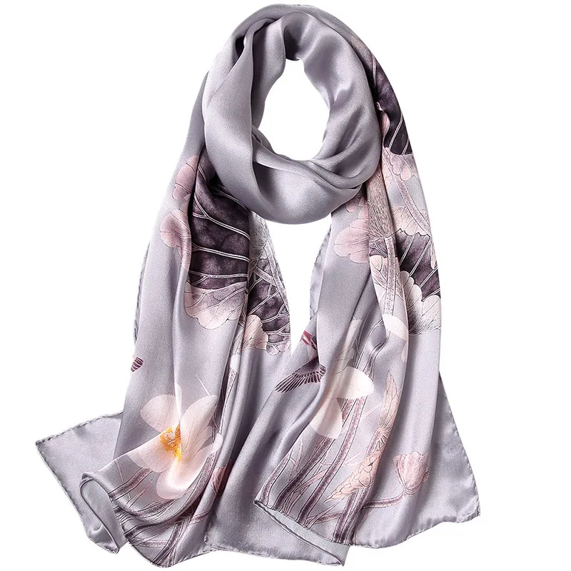 Butterfly Print Silk Scarf Spring Pure Silk Scarf Shawl Hand-rolled Edges Natural Silk Scarf Women Fashion Scarves Wraps - Цвет: 12