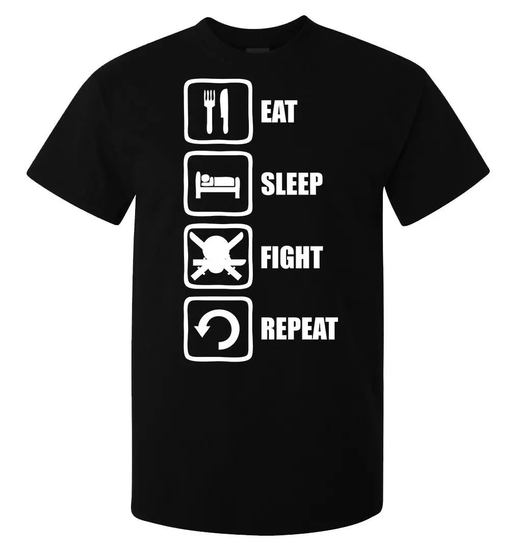 Eat Sleep Fight Repeat Zoro one piece мужская (женская в наличии) Футболка Черная|Мужские
