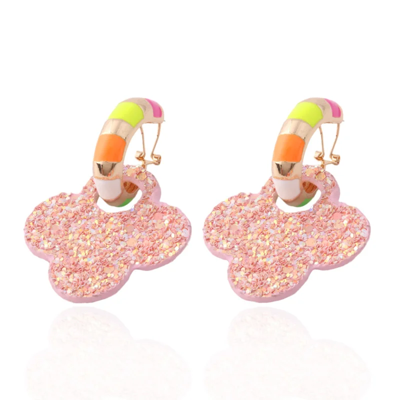 Кожаные серьги NeeFu WoFu флуоресцентные большие геометрические с желтым