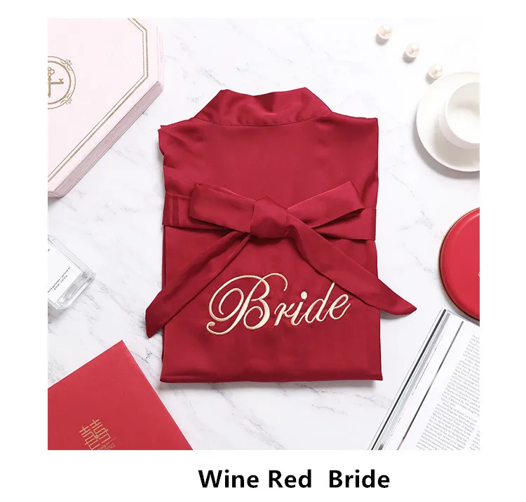 Wine Red JRMISSLI, шелковые платья, Свадебный халат для женщин, Атласный халат, женские халаты для подружек невесты, халат для невесты, командная одежда для сна, индивидуальная одежда на заказ - Цвет: Wine Red