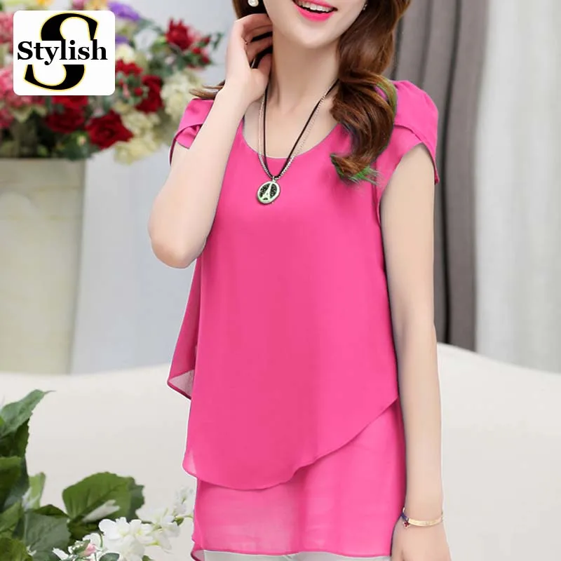 Шифоновая Блузка Лето 2018 Новая мода корейский стиль О-образный вырез Свободная