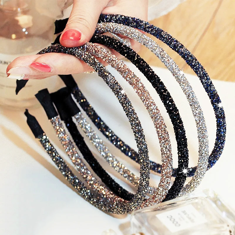 

2021 New Colorful Elegant Gradient Flash Diamond Sparkling Hair Band Crystal Shine Female Headband Fashion Party Gift