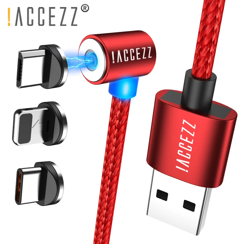 

!ACCEZZ 90 Degrees Magnetic Fast Charging Cable For IPhone 7 8 X XR XS Max Micro USB Type C Magnet Charger Cables For Samsung S9