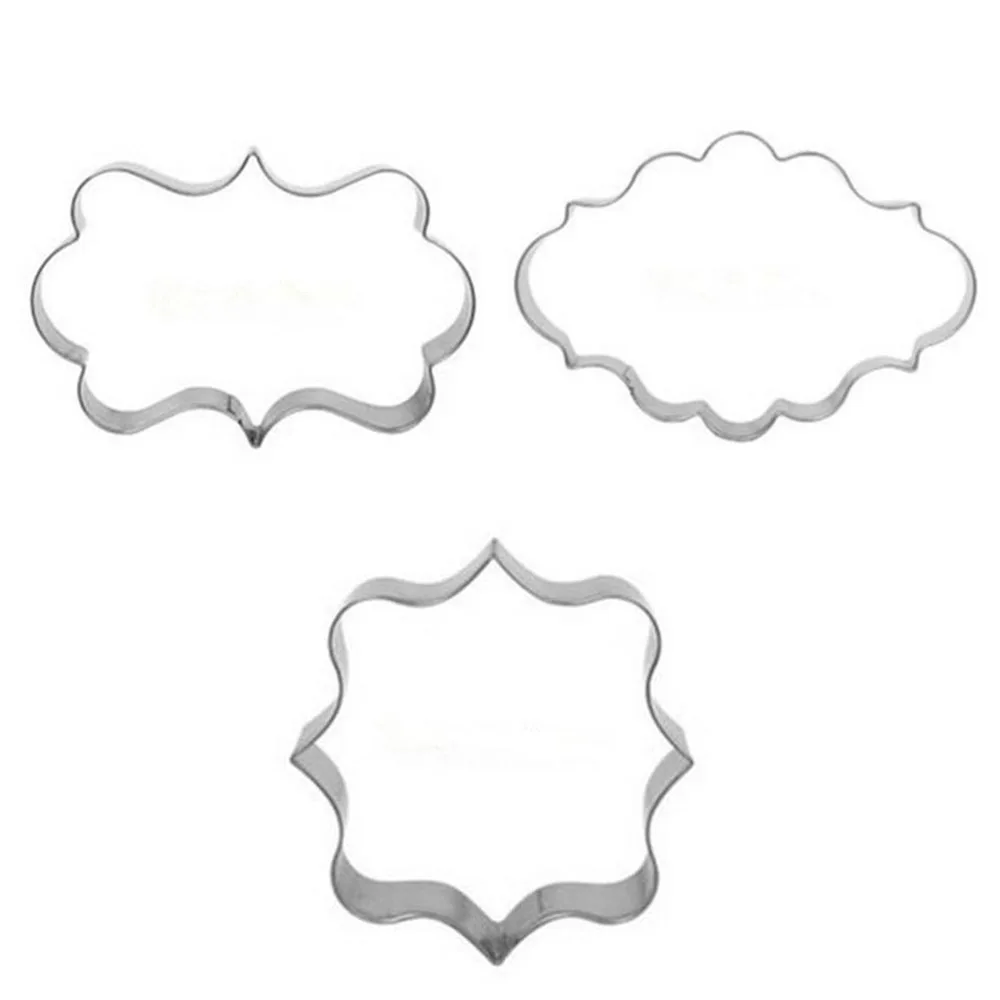 stainless steel 1 Сахарное печенье плесень 3 шт. таблички формочки для печенья рамка DIY торт Овальный квадратный прямоугольник Необычные формы из нержавеющей печенья - Цвет: stainless steel 1