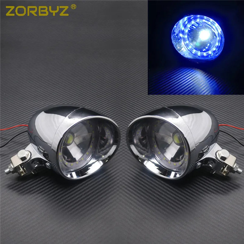 Blue Eye 2Pcs ZORBYZ мотоциклетный светодиодный хромированный пластиковый точечный противотуманный светильник с ангельским глазом и металлическим винтовым кронштейном для Kawasaki Suzuki Harley - Цвет: Blue Eye 2Pcs