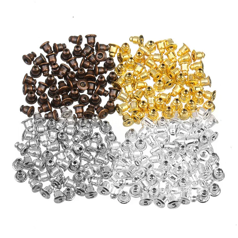 LOULEUR 200pcs/lot Antique Bronze Gold Color Metal Bullet Earring Back Plugging Blocked Rubber DIY Earrings Jewelry Making | Украшения и