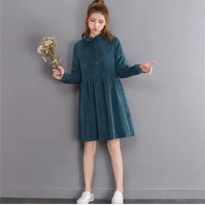 Платье женское вельветовое с воротником Питер Пэн и длинным рукавом|Женские