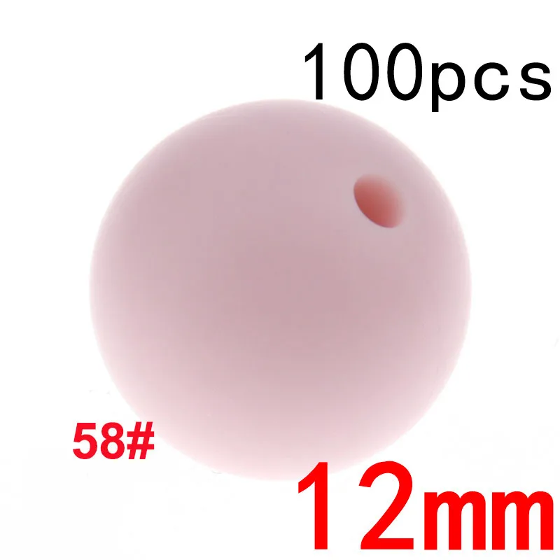 58quartz pink Fkisbox 100 шт Силиконовые Детские Прорезыватели для зубов Круглые 12 мм силиконовые жевательные перлы свободные бусины Силиконовые Прорезыватели для зубов Bpa бесплатно - Цвет: 58quartz pink