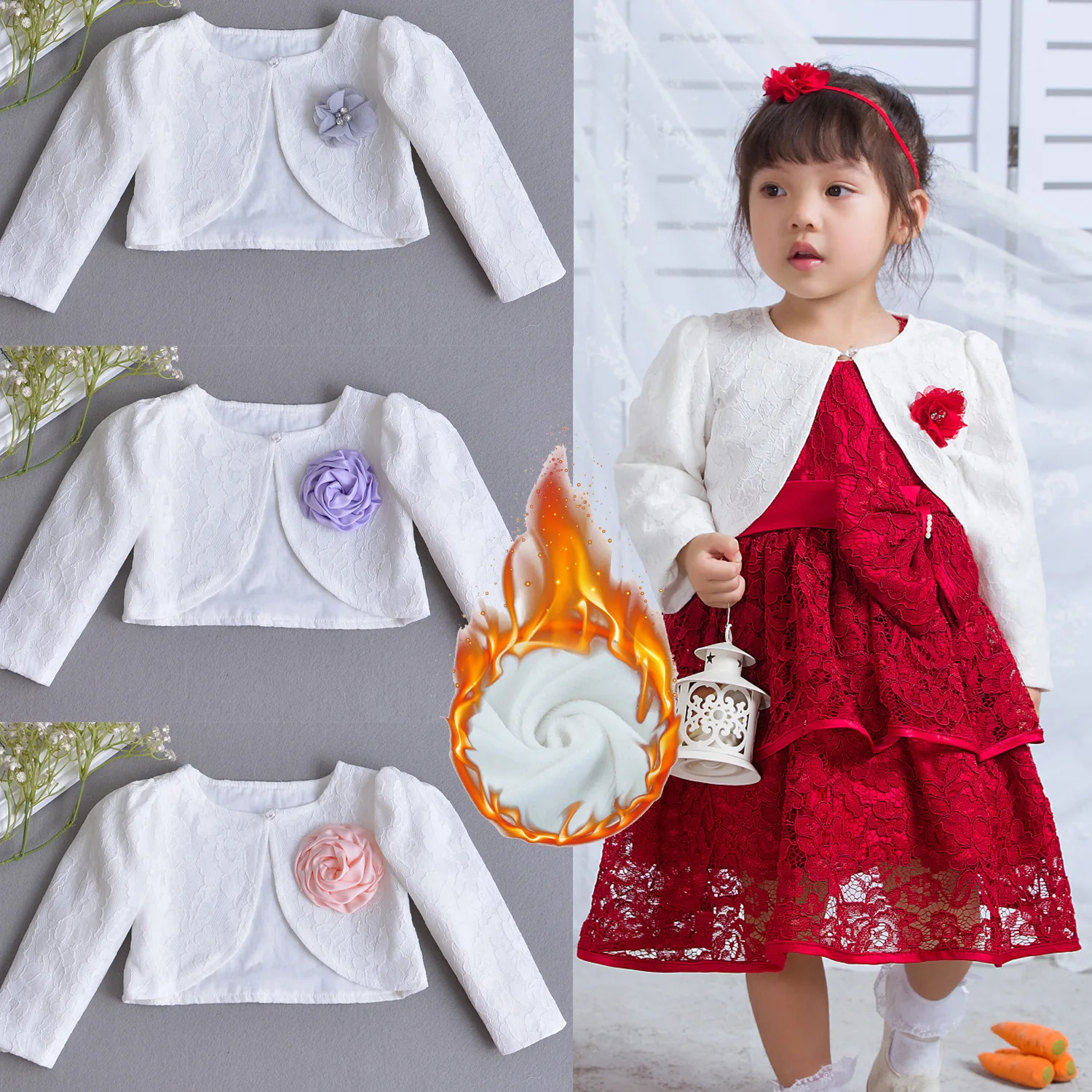 2018 Милая кардиган с 3D цветочным рисунком для маленьких девочек куртка белым