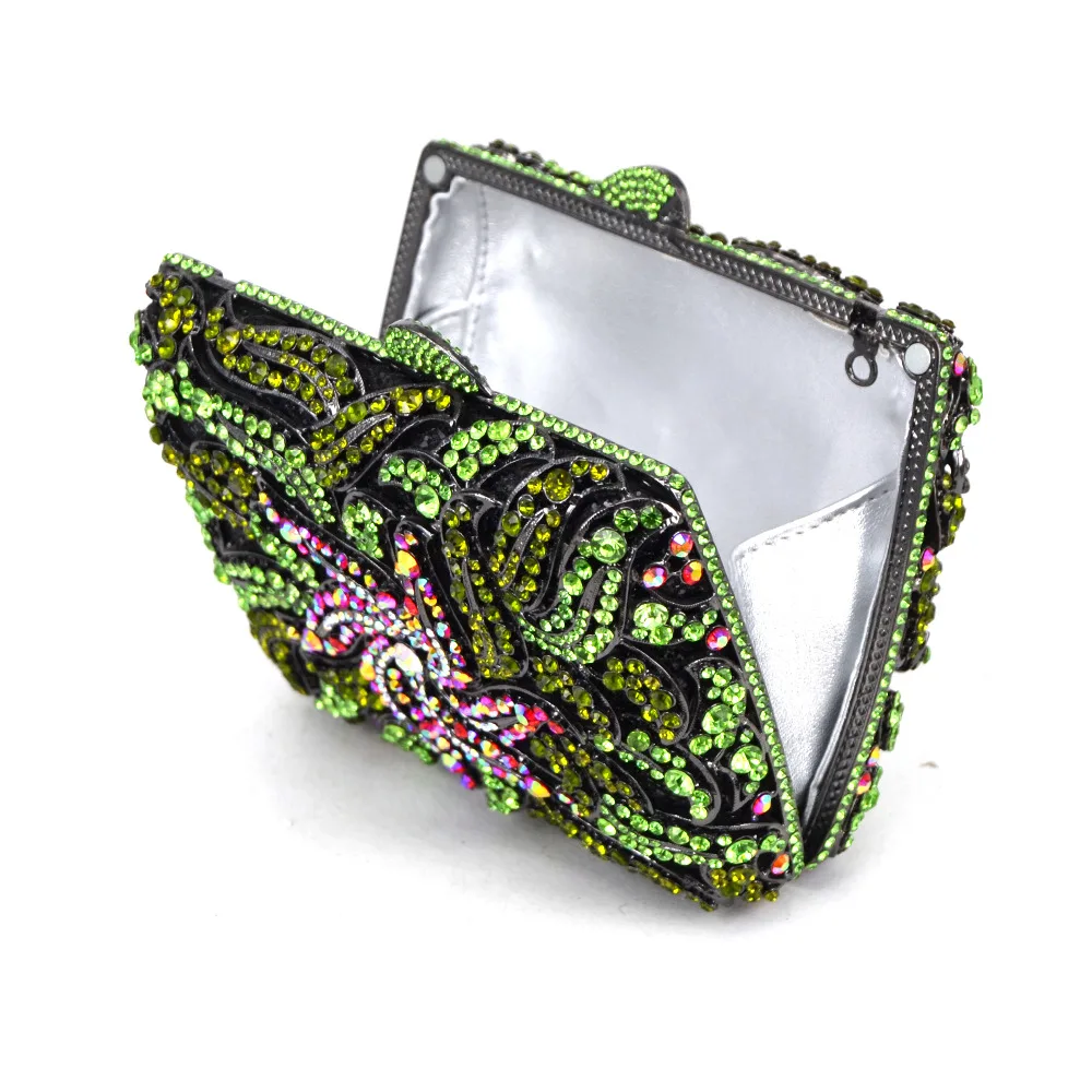Роскошная модная зеленая обувь с украшением в виде кристаллов вечерняя сумочка
