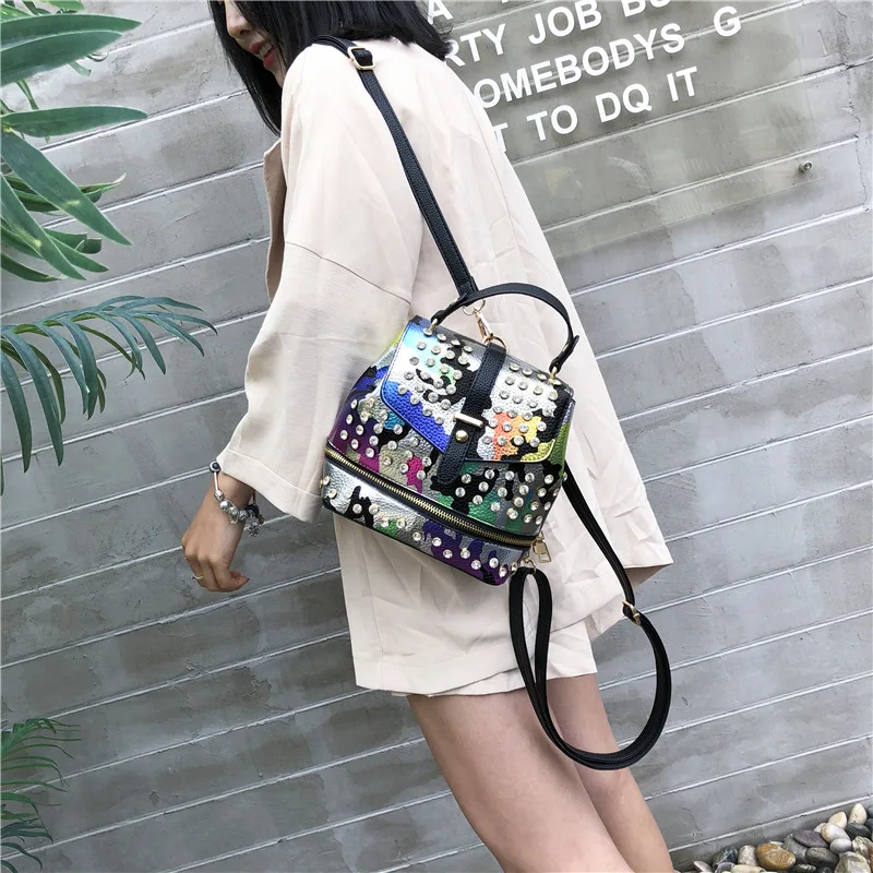 

2019 New Fashion PU Camouflage Diamond Women Lock Backpack Multi-function Leisure Mini Shoulder Bag Shoulder DG384