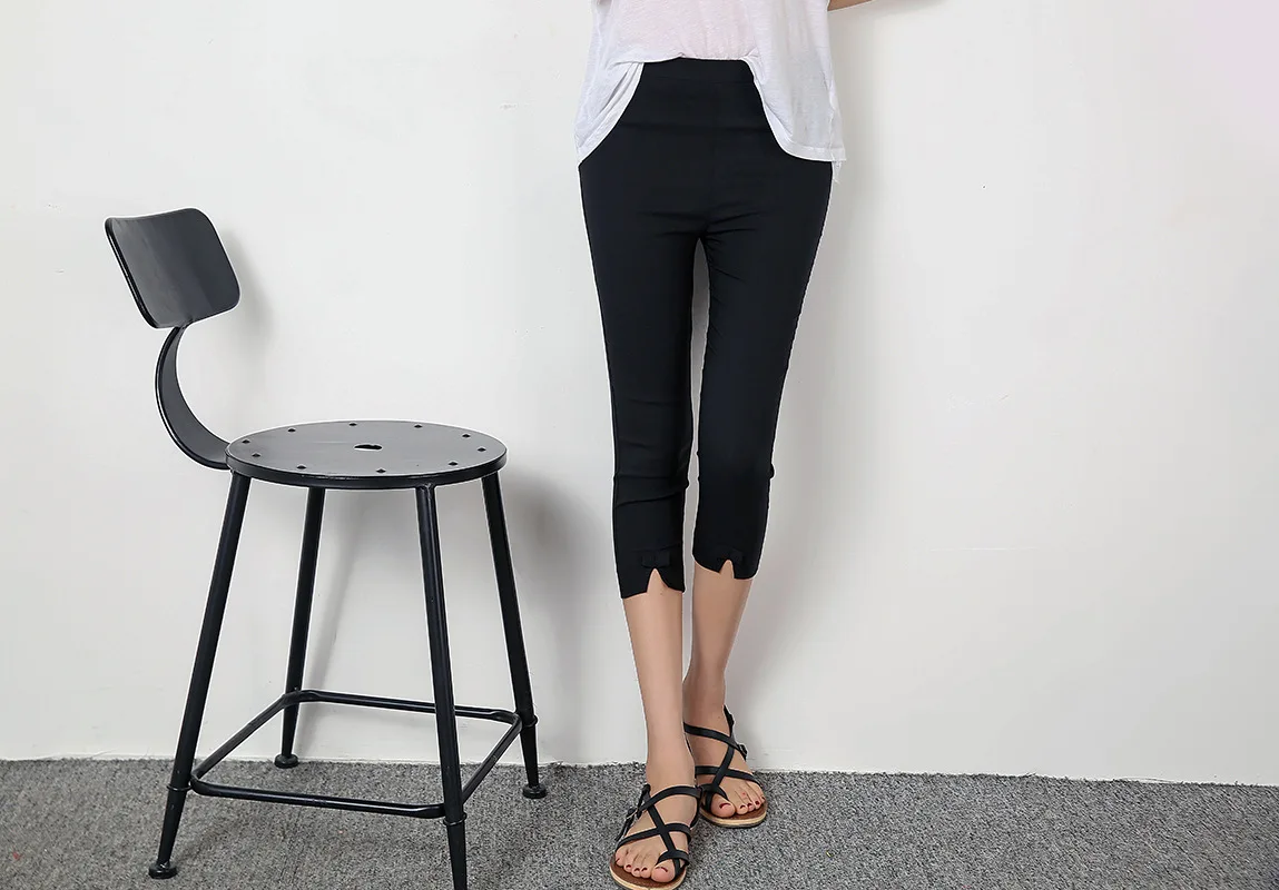 Летние женские брюки размера плюс, обтягивающие, Pantalones Mujer, Стрейчевые капри длиной до середины икры, узкие леггинсы, женские брюки K088