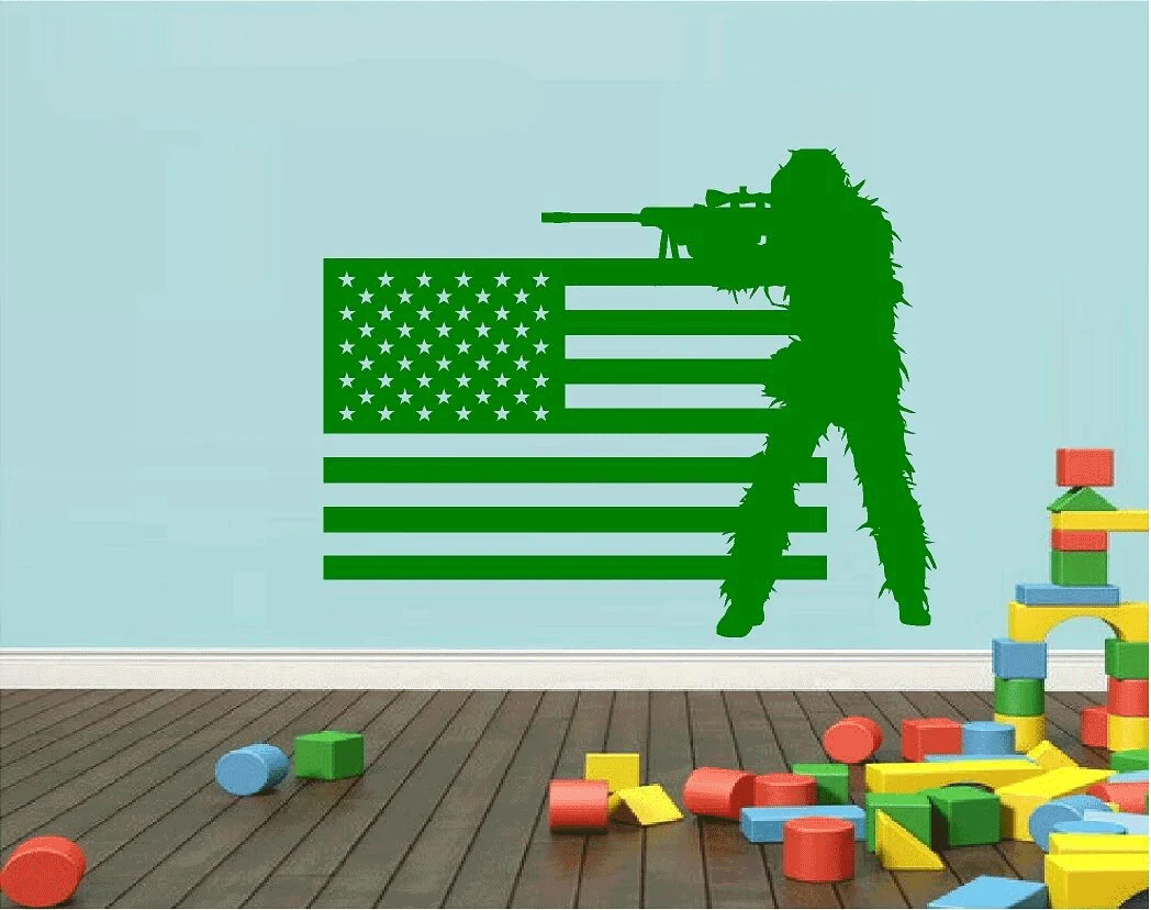 

Military Soldier Army Men Sniper with US Flag Vinyl Wall Decal Sticker 2FJ32