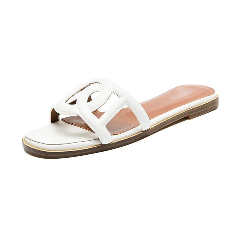 Роскошные летние женские шлепанцы из мягкой овчины с круглыми цепочками Модные