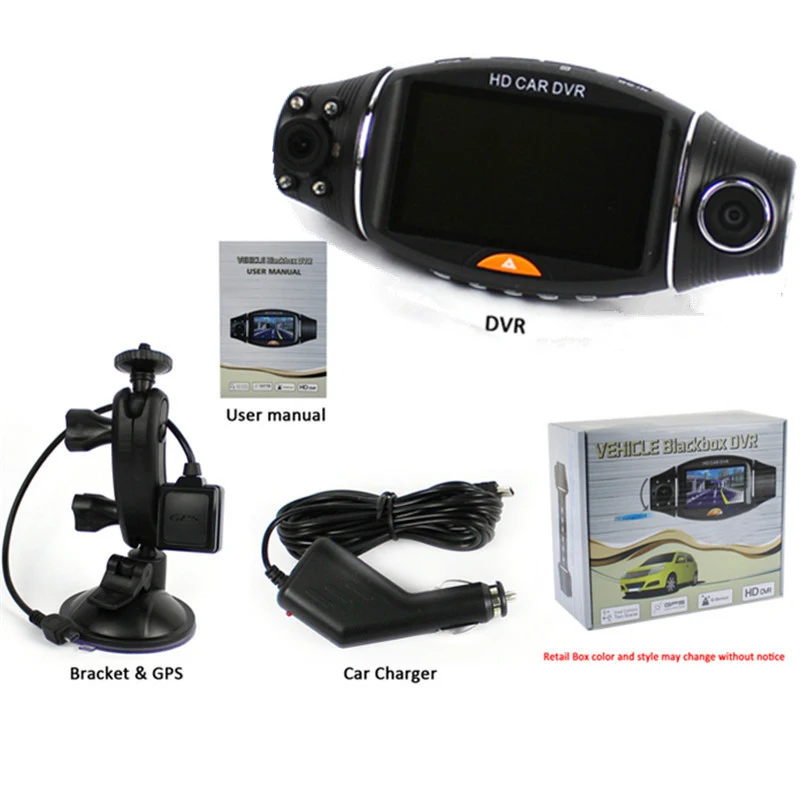 HD GPS Автомобильный регистратор с двойным объективом широкоугольный датчик