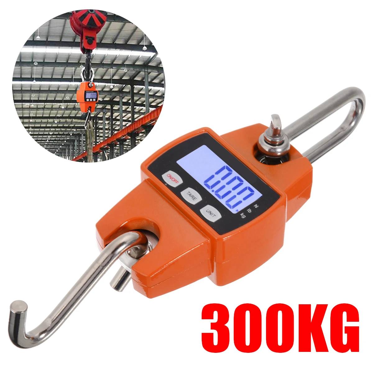 

1pc 300kg/600lb LCD Electronic Scale Portable Digital Industrial Crane Scale Heavy Duty Hanging Weighing Hook Scales Baggage