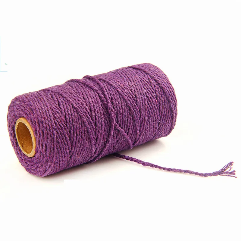 Purple Cords 91 м(100 ярдов) цветная плетеная хлопковая Веревка DIY Ручная подарочная упаковка бирка для украшения свадебной вечеринки шнуры для украшения цветов - Цвет: Purple Cords