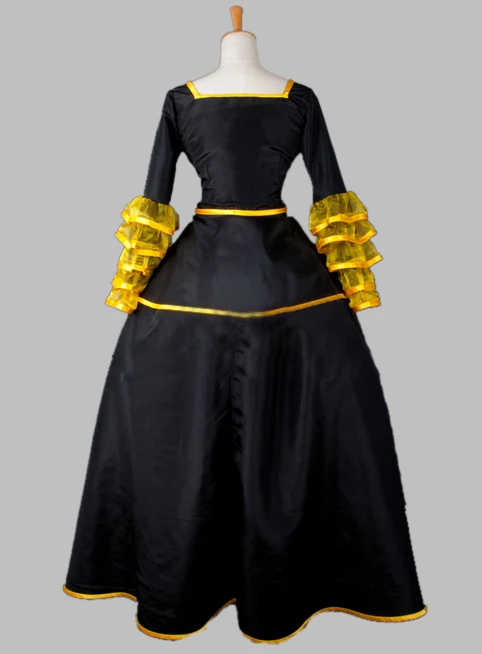 Роскошное благородное Черное и желтое готическое викторианское платье эпохи